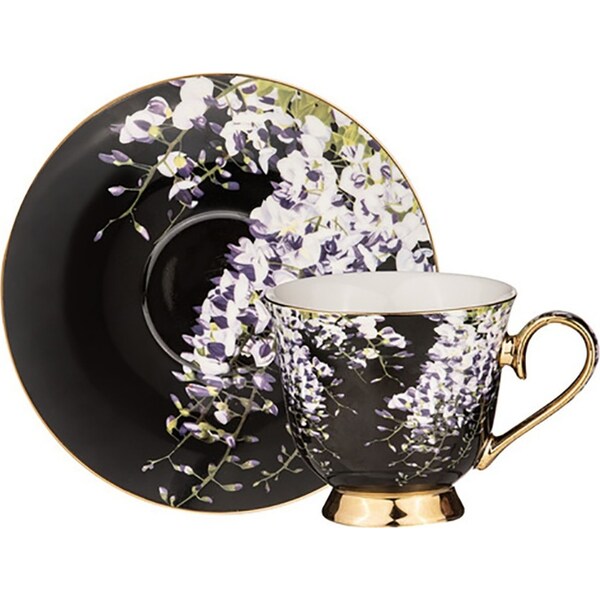 Ashdene Dark Florals Wisteria Drinking Tea Cup w/Saucer 180ml New Bone China