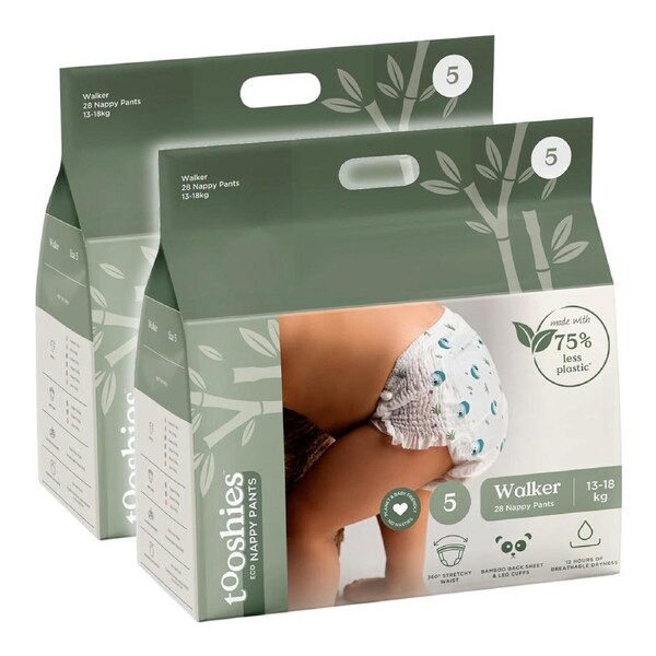 2x 28pc Tooshies Size 5 13-18kg ECO Baby Toddler Breathable Bamboo Nappy Pants