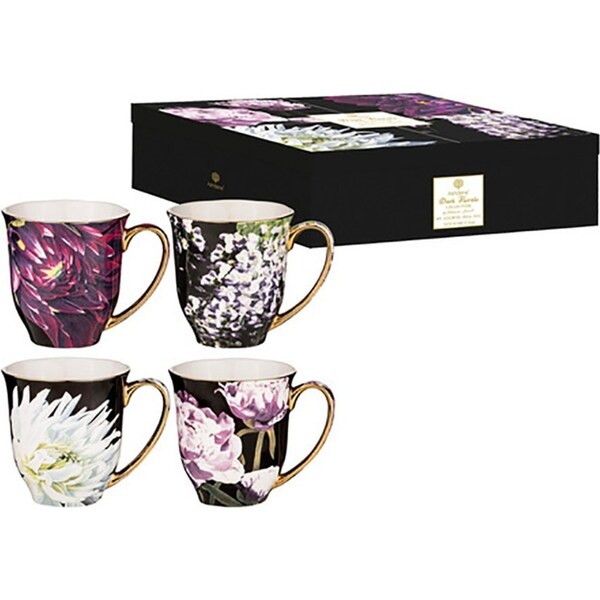 4pce Ashdene Dark Florals Coffee/Tea Drinking Cup/Mug Set 380ml New Bone China