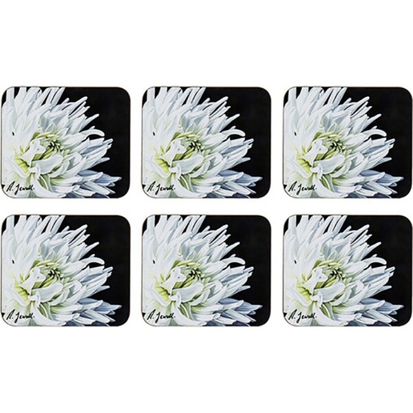 6pc Ashdene Dark Florals White Dahlia Drinks Cup/Mugs Coaster Protectors 11cm