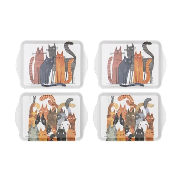 4PK Ashdene Quirky Cats 21cm Matte Melamine Scatter Serving Food Tray Rectangle