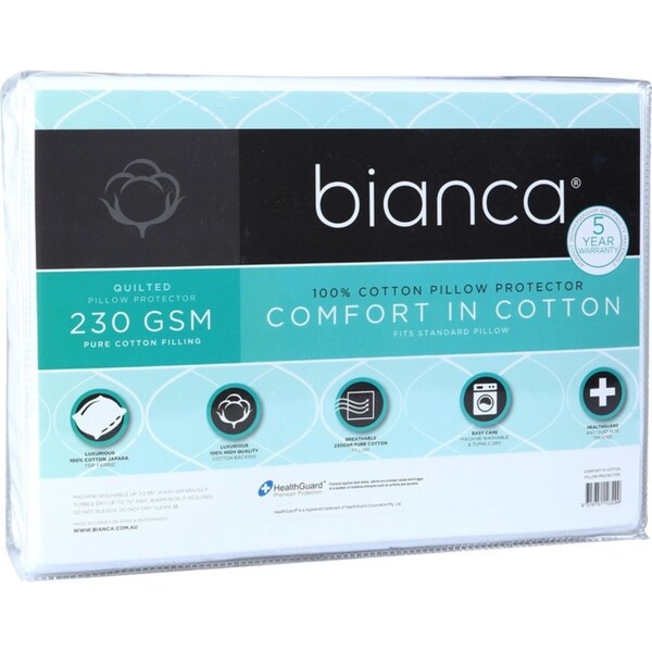 Bianca Comfort In Cotton Quilted Pillow Protector 230gsm Bedding White