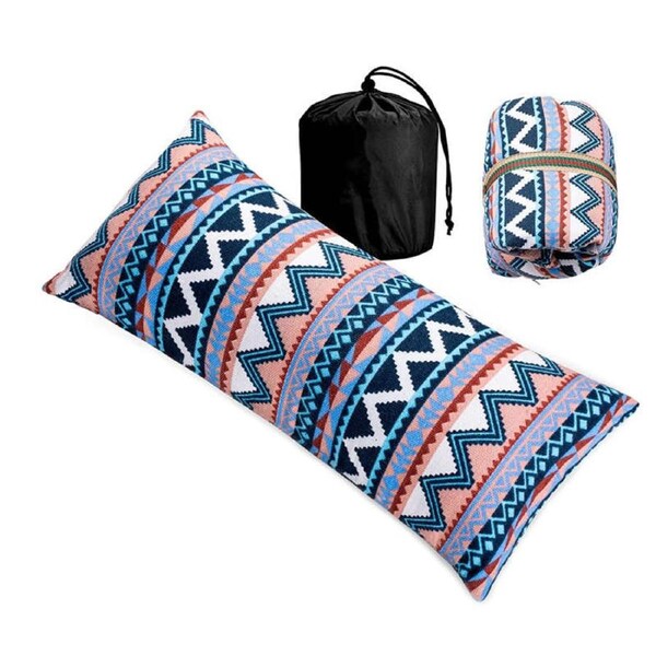 Nevenka Portable Ethnic Style Camping Pillow with Storage Bag-Navy Blue
