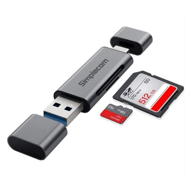SIMPLECOM CR402 SuperSpeed USB-C and USB-A SD/MicroSD Card Reader USB 3.2 Gen 1 (USB 3.0)