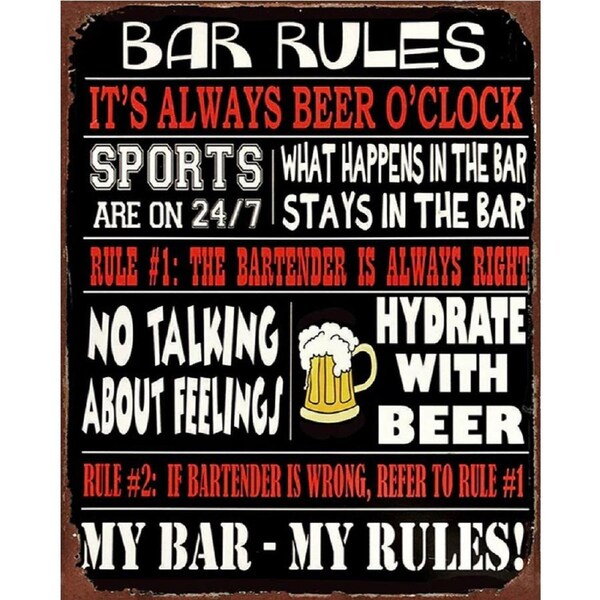 Men's Republic Retro Bar Sign - Bar Rules