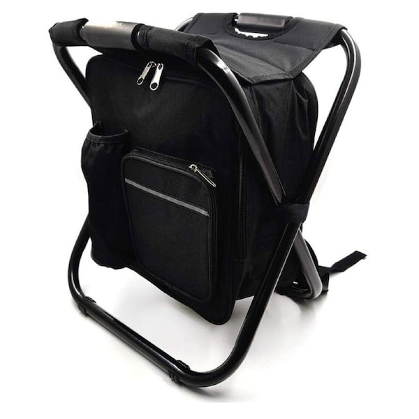 Nevenka Backpack Cooler Chair Folding Camping Stool for Travel Fishing-Black