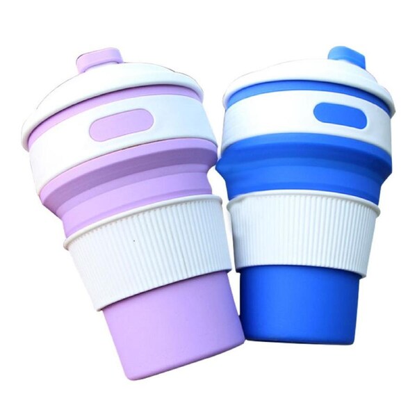 Nevenka 2 Pack 350ml Silicone Collapsible Travel Mug with Lid-NavyBlue Purple