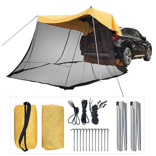 Nevenka Portable Car Awning Sun Shelter with Mosquito Net for Camping-Orange