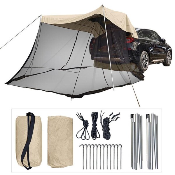 Nevenka Portable Car Awning Sun Shelter with Mosquito Net for Camping-OffWhite
