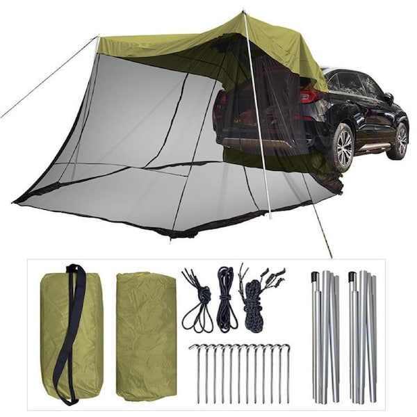 Nevenka Portable Car Awning Sun Shelter with Mosquito Net for Camping-ArmyGreen