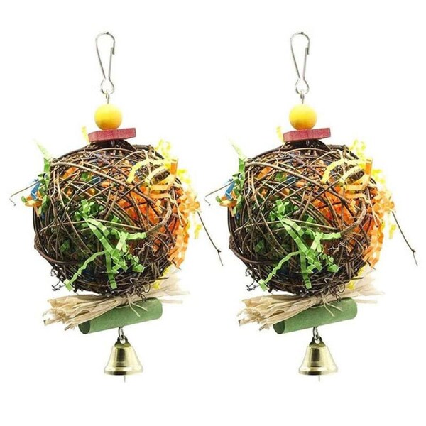 Nevenka 2pcs Bird Chew Toys Foraging Shredder Parrot Cage Hanging Takraw