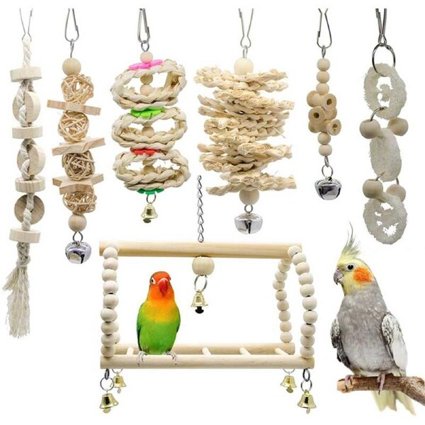Nevenka 7Pcs Bird Parrot Swing Chew Hanging Bell Bird Cage Toy