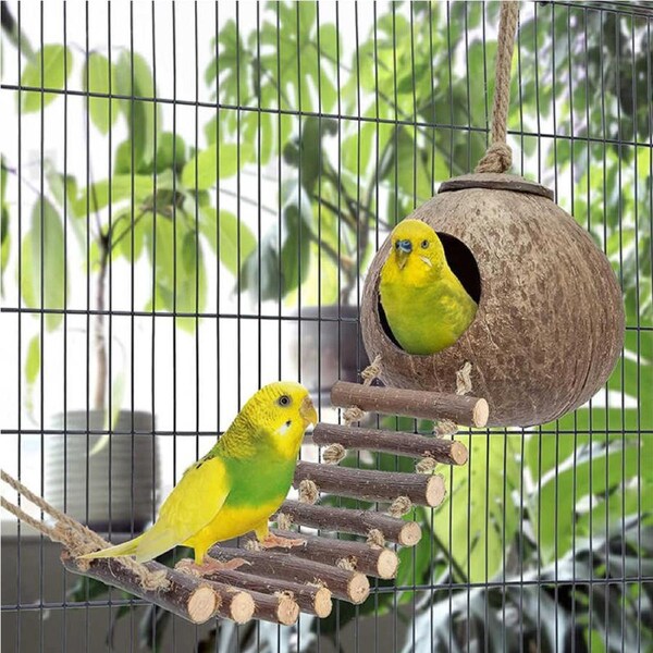 Nevenka Natural Coconut Hamster Hideout Ladder Birds and Critter Toys-Smooth Surface