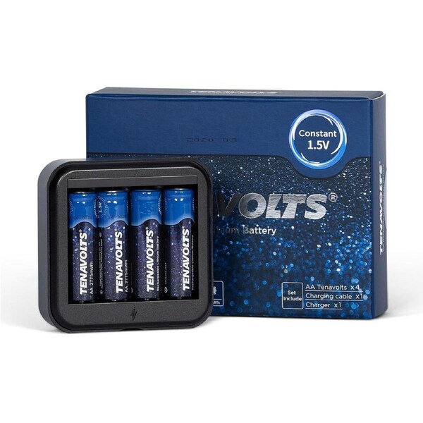 TENAVOLTS Rechargeable AA Lithium Battery, Pre-Charged Batteries with Ultra Long Service Life, 1.5V Constant Voltage Output, 1.8H Fast Charge, 2775mWh High Capacity, 1000 Cycles, USB Charger, 4 Counts