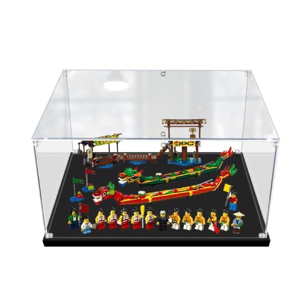 Acrylic Display Case for LEGO 80103 Creator Seasonal Chinese Dragon Boat Race Figure Storage Box Dust Proof Glue Free