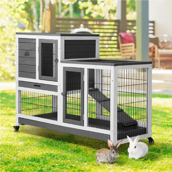 Alopet Rabbit Hutch Hutches 110CM Large Metal Run Wooden Cage Waterproof Outdoor Pet House Chicken Coop Guinea Pig Ferret Chinchilla Hamster