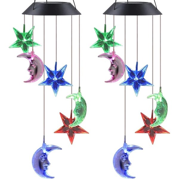 2PK 25th Hour Solar Colour Changing Stars & Moon Outdoor Hanging Wind Chime