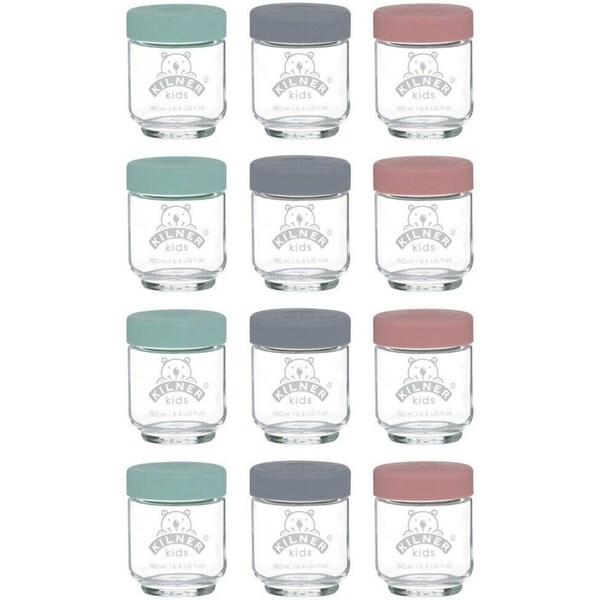 Kilner Kids 12pc Glass Jar Canister Baby Food Storage Set W/ Lid 190ml