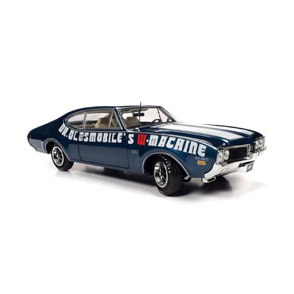 AutoWorld 1:18 Scale Oldsmobile Cutlass 442 Coupe 1969 Dr Oldsmobile'S W-Machine Diecast Model Car Blue White