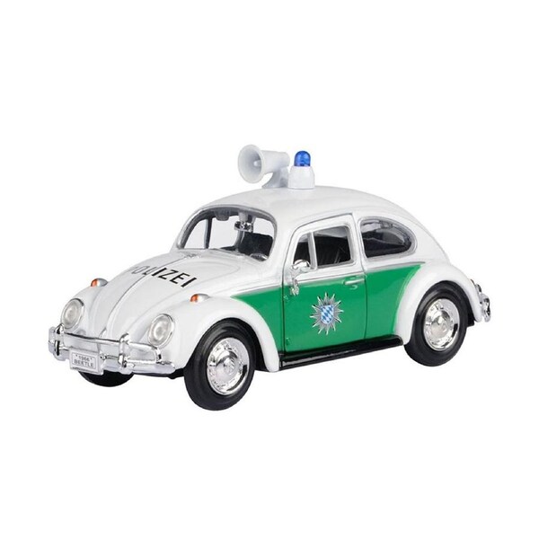Motormax Licensed 1:24 Scale Volkswagen Classic Beetle German Police 1966 Diecast Model Car White & Green