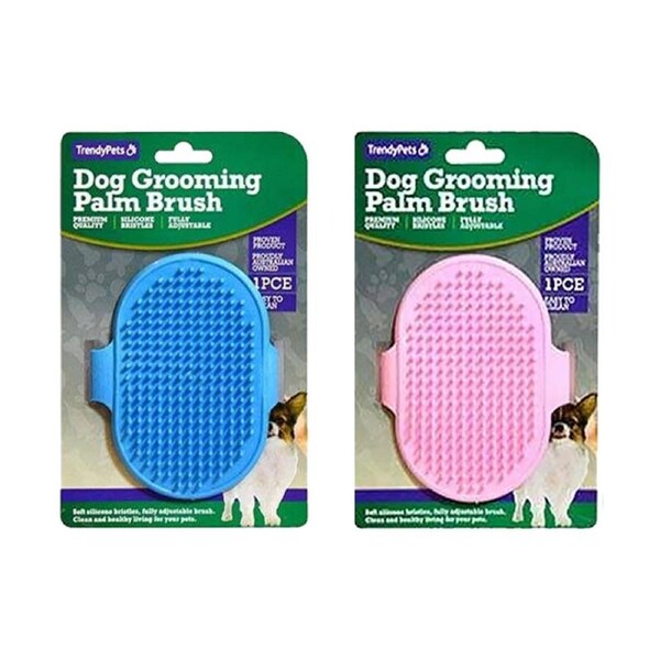 2xPet Dog Cat Grooming Cleaning Magic Hair For Dirt Remover Palm Brush Pink/Blue