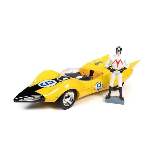 AutoWorld 1:18 Scale Shooting Star #9 With Racer X Figure Diecast Model Toy Yellow