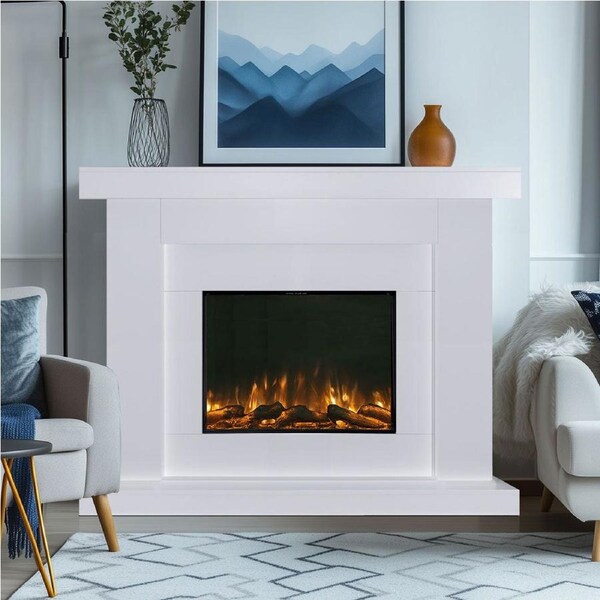 Aristo 28 Inch Electric Fireplace Heater with White Mantel Suite