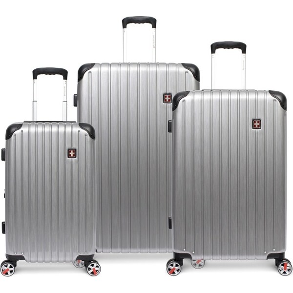 3pc Swisstech Exhibition 22/26/30" Suitcase Luggage w/Wheels TSA Lock Silver