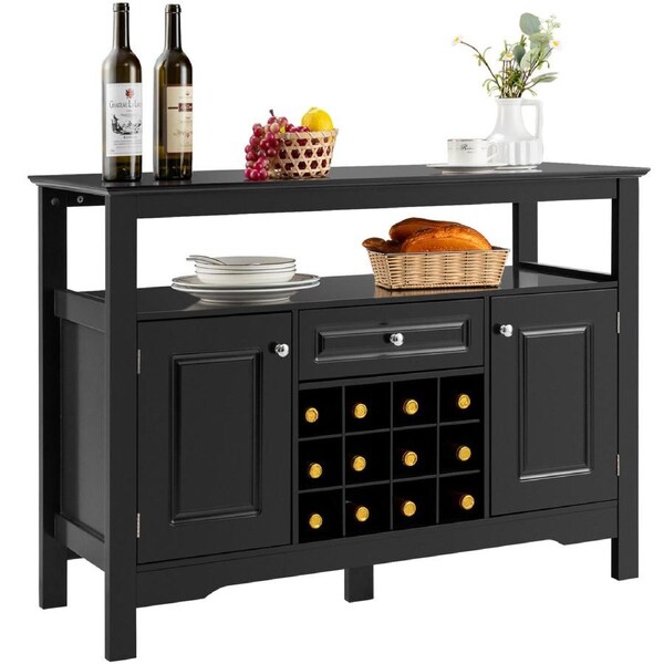 Giantex Modern Buffet Storage Cabinet Kitchen Sideboard w/Wine Rack Accent Storage Organiser Dining Room Living Room Black