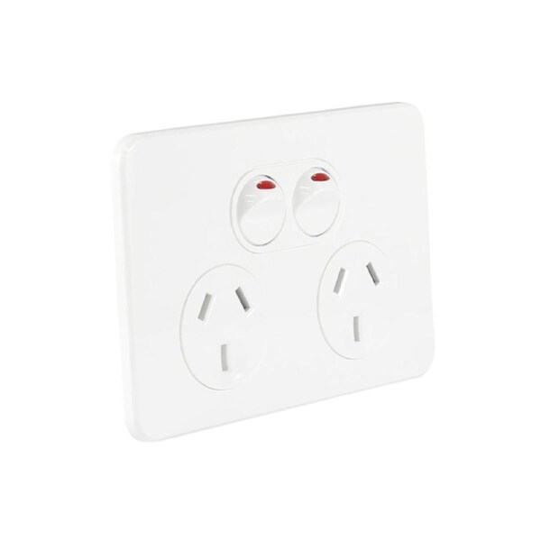 Hager Silhouette WBSP2S-MW- Double Power Point 10Amp - Slimline - Matt White