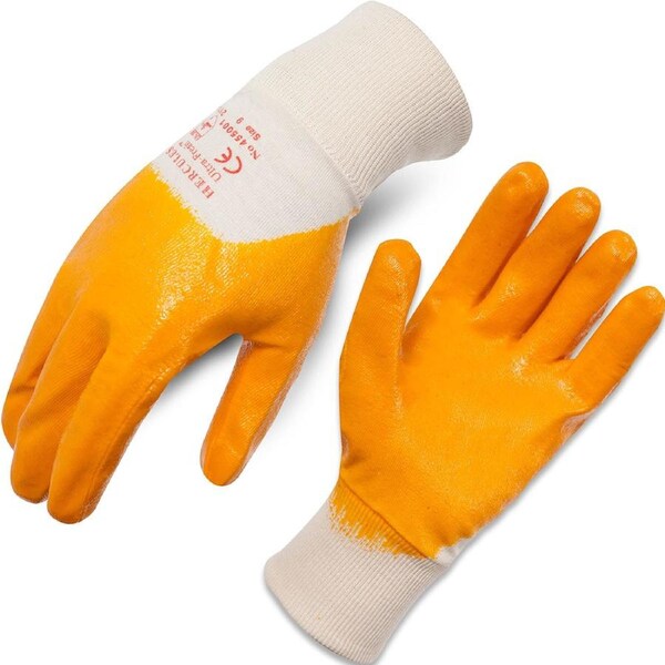 Hercules Large Yellow Nitrile light weight ¾ dip gloves with knit wrist