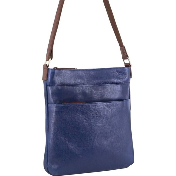 Milleni Womens Italian Leather Bag Soft Nappa Leather Cross-Body Travel - Indigo/Chestnut