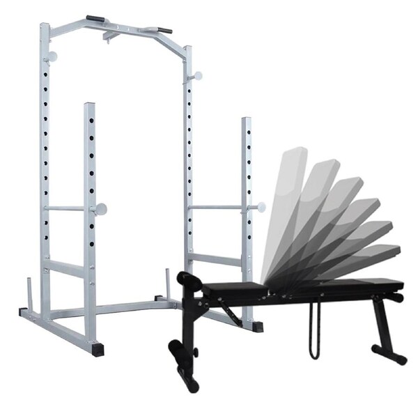 Power Cage Squat Rack + Adjustable Weight Bench - Home Gym Strenth Training
