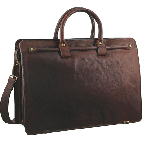 Pierre Cardin Mens Rustic Leather 15" Laptop Computer Shoulder Bag Handbag Briefcase - Chestnut