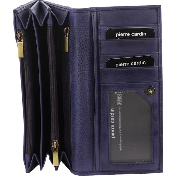 Pierre Cardin Ladies Womens Soft Italian Leather RFID Purse Wallet - Purple