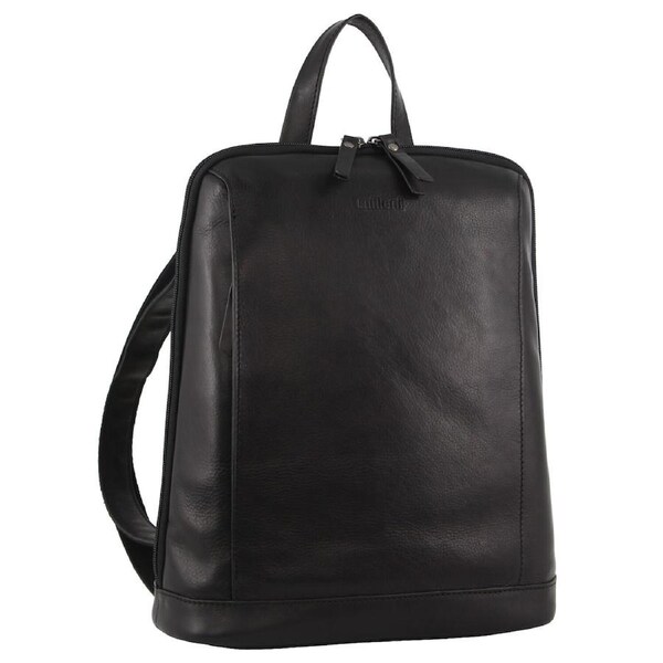 Milleni Ladies Nappa Leather Bag Twin Zip Backpack w/ Zipped Pocket - Black