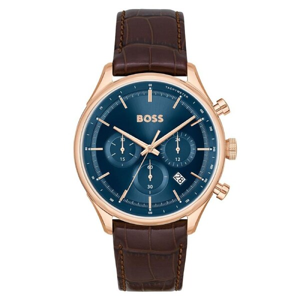 BOSS by Hugo Boss Brown Leather Blue Sunray Dial Chronograph Men's Watch - 1514050