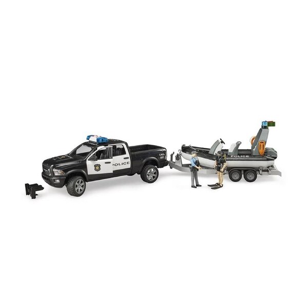 Bruder Licensed 1:16 Scale RAM 2500 Police Pickup Trailer With Boat Model Toy