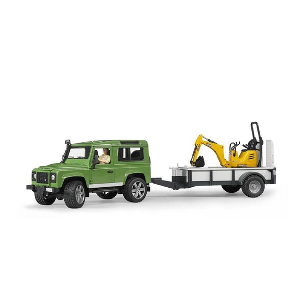 Bruder Licensed 1:16 Scale Land Rover Defender With 1 Axle Trailer JCB Micro Excavator Model Toy