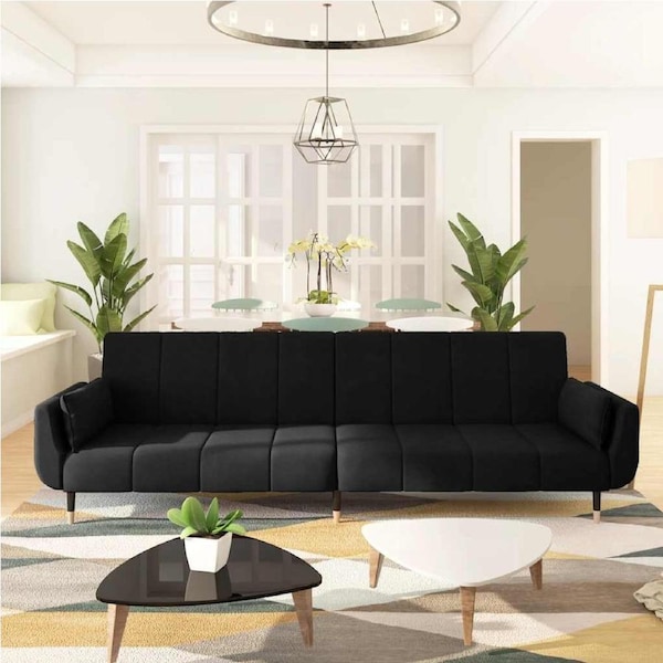 2-Seater Sofa Bed with Two Pillows Black Velvet vidaXL