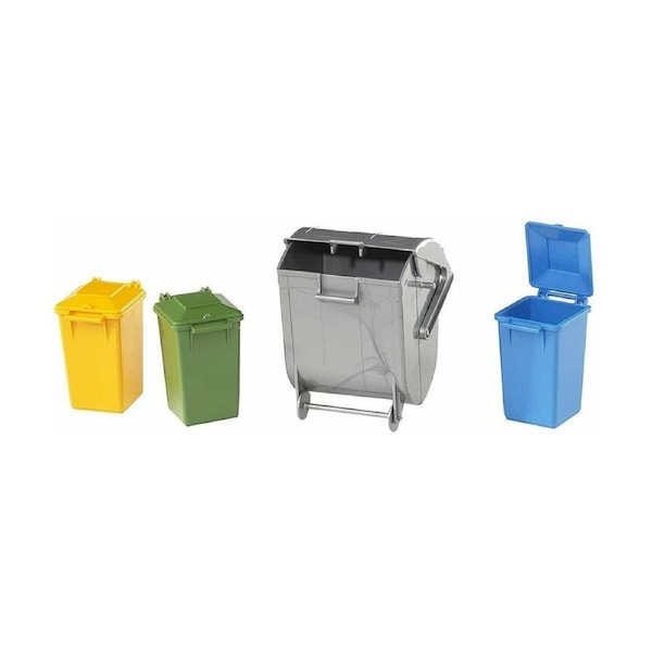 Bruder Licensed 1:16 Scale Accessories Garbage Can Set Toy Model With Lids 3 Small And 1 Large