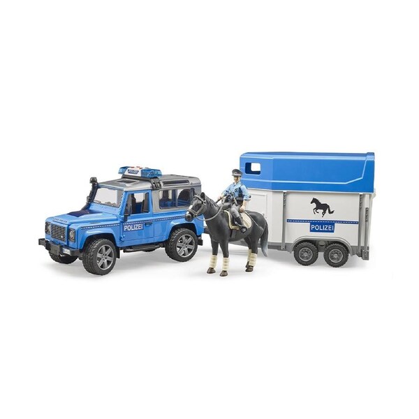 Bruder Licensed 1:16 Scale Land Rover Defender Police Vehicle With Horse Trailer Model Toy