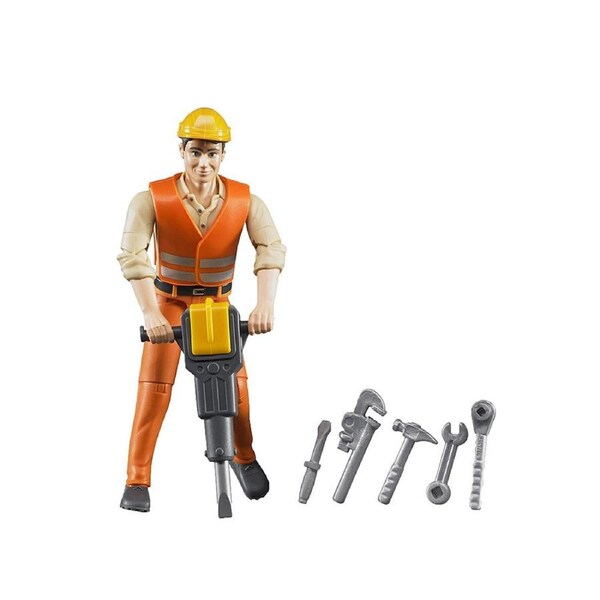 Bruder Licensed 1:16 Scale Figurine Bworld Construction Worker With Accessories