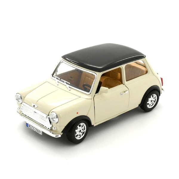 Bburago Licensed 1:18 Scale Mini Cooper Beige with Black Roof 1969 Diecast Model Car Beige