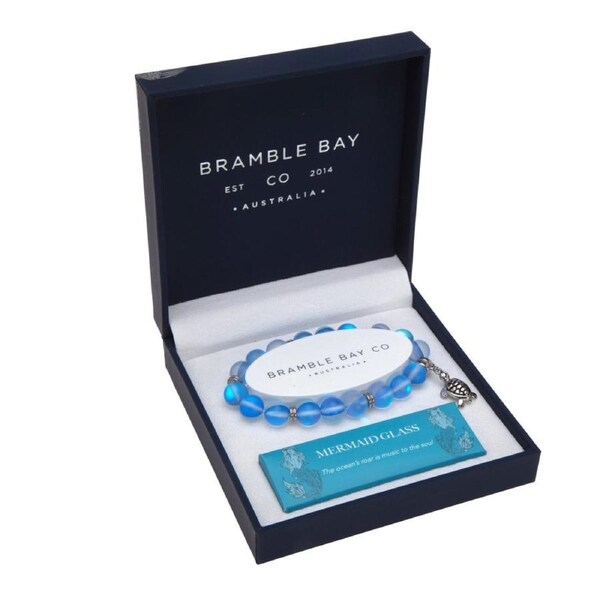 Bramble Bay Collections Ocean Turtle Charm Bracelet - Blue Mermaid Glass