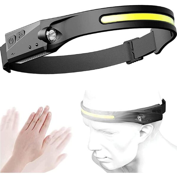 Motion Sensor COB LED Headlamp, Super Bright Wide Beam Fast Rechargeable LED Headlight with 5 Modes for Camping Climbing Hiking Fishing Night Reading Running