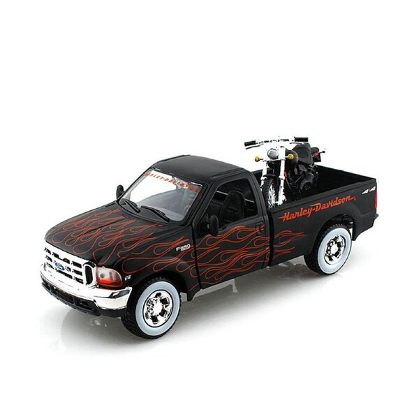 Maisto Licensed Harley Davidson Ford 1999 F350 Pick Up + 2002 FXSTB Night Train Diecast Model&nbsp;Car