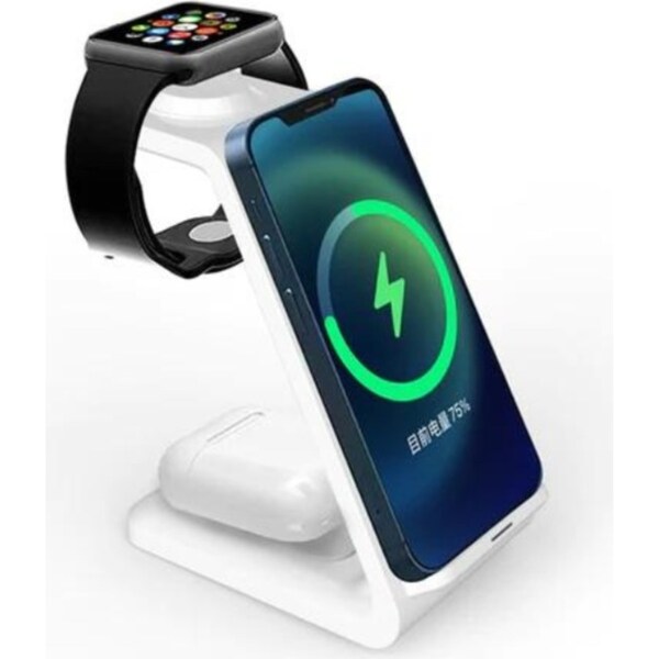 3 in 1 Wireless Charger Stand Charging Dock Station for iPhone Apple Watch AirPods White
