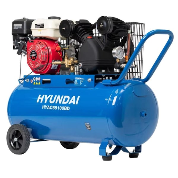 Hyundai 6.5HP Petrol Air Compressor – 100L Tank, 116PSI, Belt Drive, 312L/min, Portable & Heavy-Duty (HYAC65100BD)