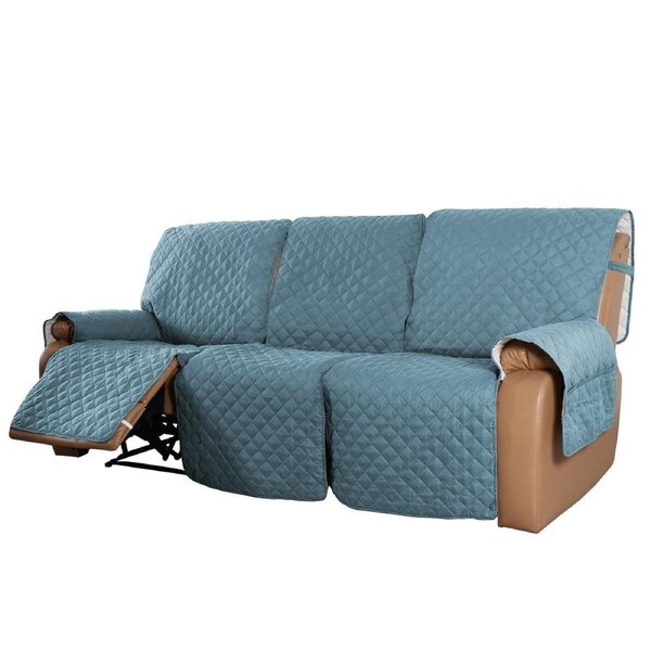 Recliner Sofa Cover with Pocket, Slipcovers Reversible Washable Elastic Adjustable Strap for home(3 Seater, Stone Blue)